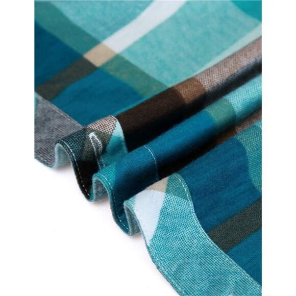 Womens Soft Stretchy Knit Plaid Shirts Roll Up Collared Button Down Blouses Tops - Picture 6 of 6